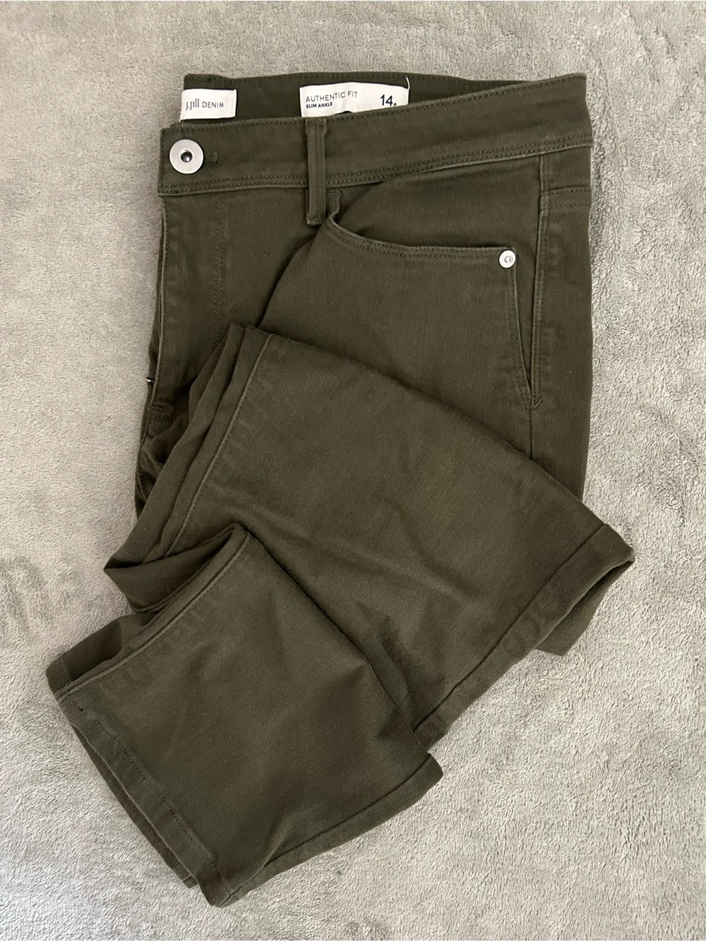 J Jill Denim Women's Olive Green Jeans - Size 14P